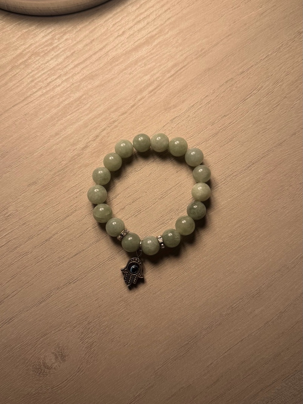 Green Beaded Hamsa Charm Bracelet